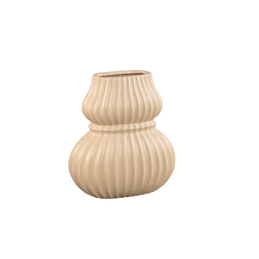 Halta Cream Oval Ceramic Bulby Vase Ribbed M