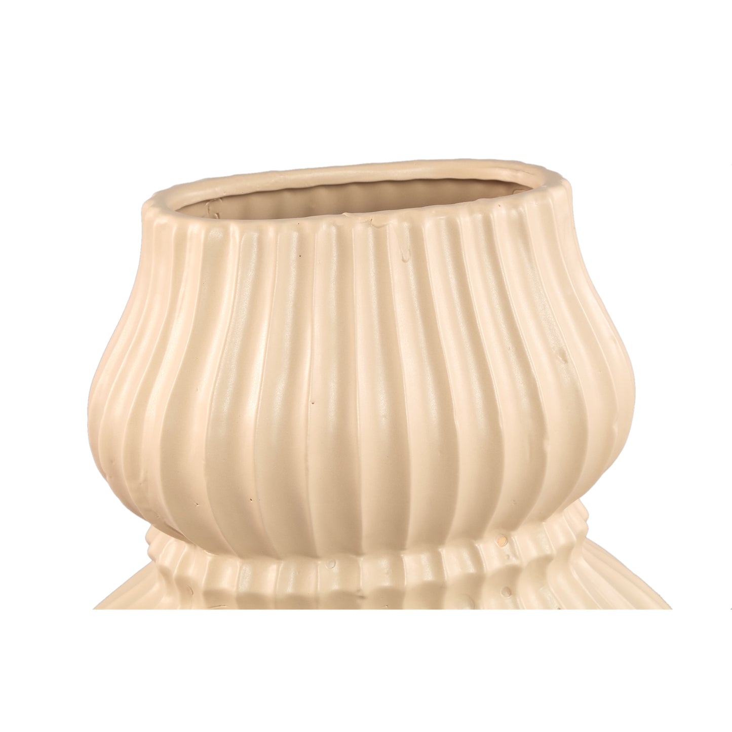 Halta Cream Oval Ceramic Bulby Vase Ribbed L