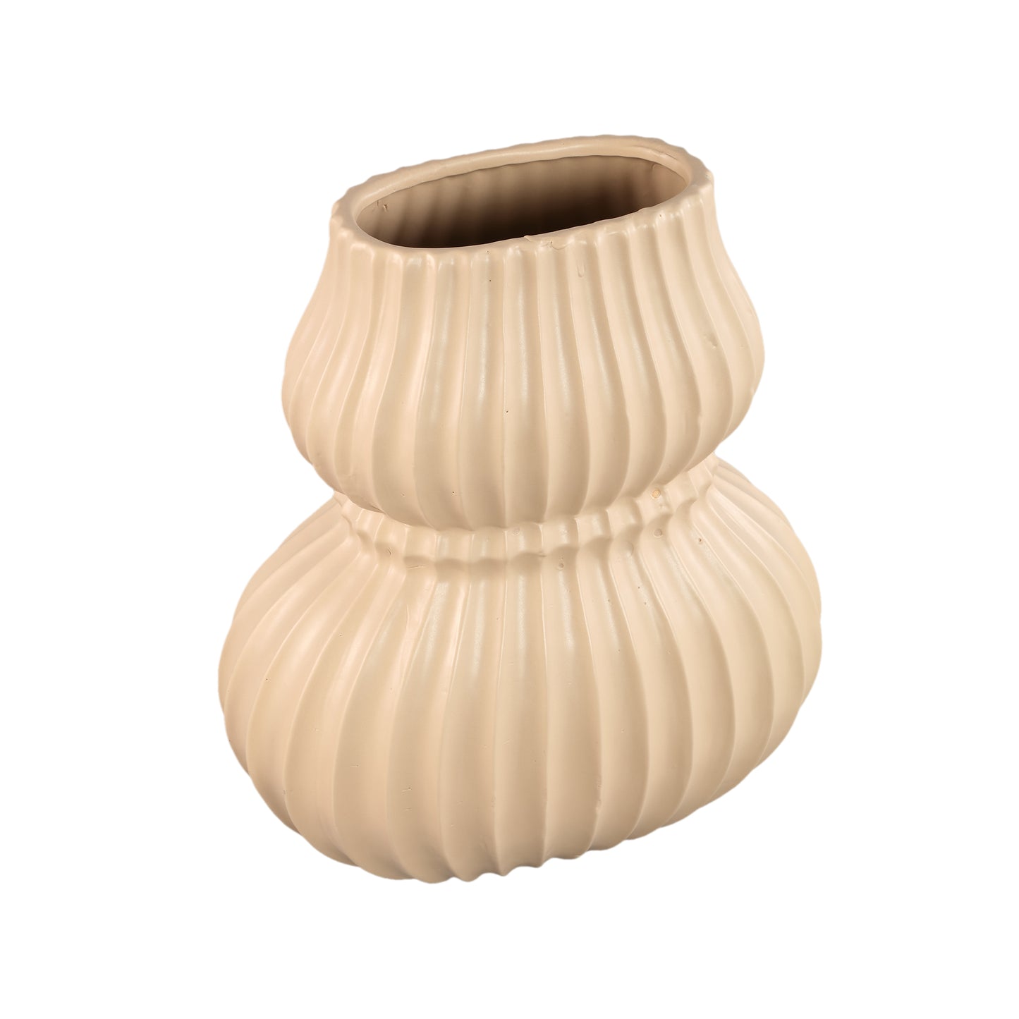 Halta Cream Oval Ceramic Bulby Vase Ribbed L