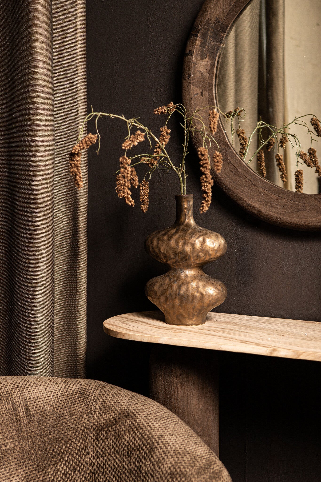 Chelsean Bronze Oval Bulby Shaped Ceramic Vase S