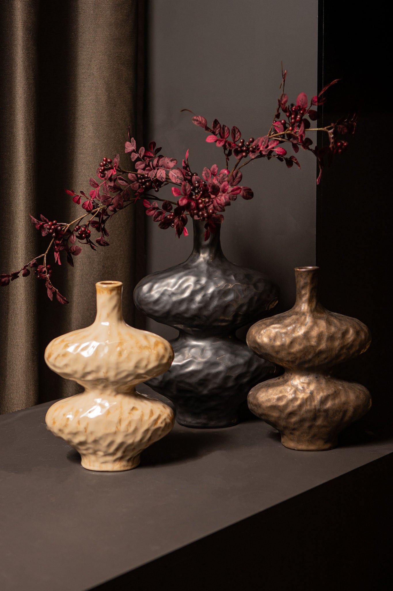 Chelsean Black Oval Bulby Shaped Ceramic Vase L