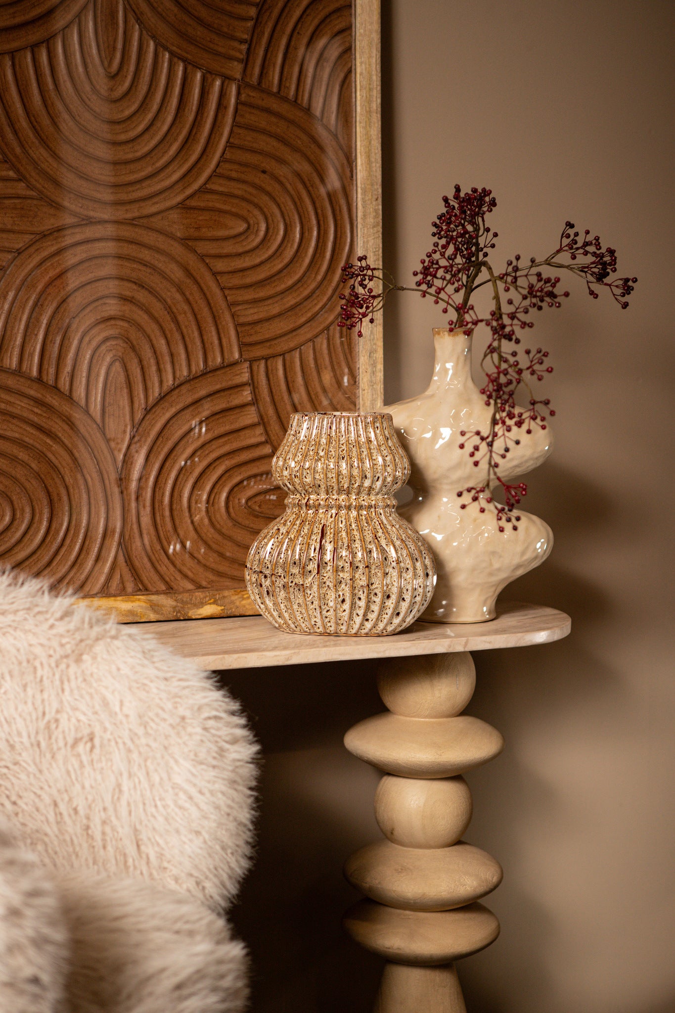 Chelsean Cream Oval Bulby Shaped Ceramic Vase L