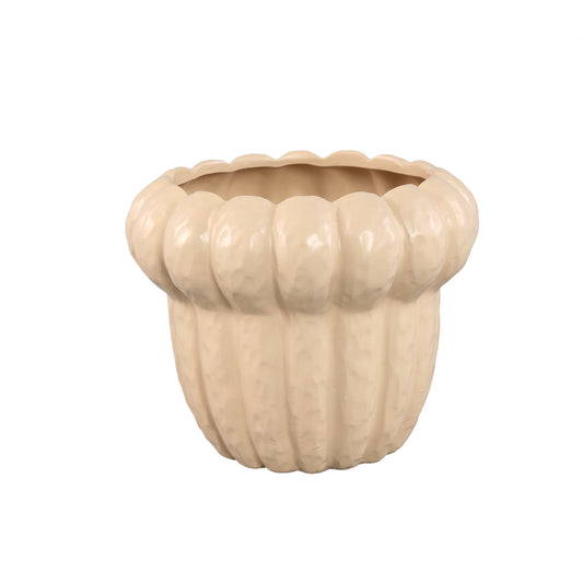 Samaran Cream Round Ceramic Pot Ribbed Low L