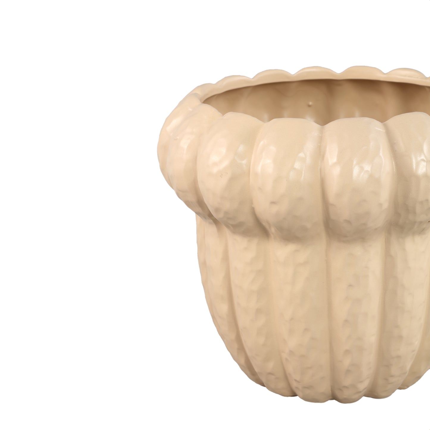 Samaran Cream Round Ceramic Pot Ribbed Low L