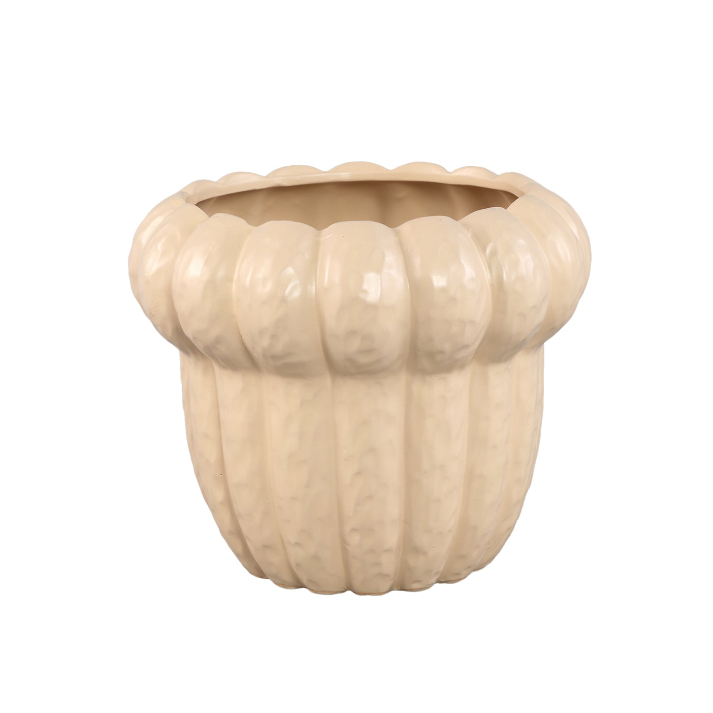 Samaran Cream Round Ceramic Pot Ribbed Low XL
