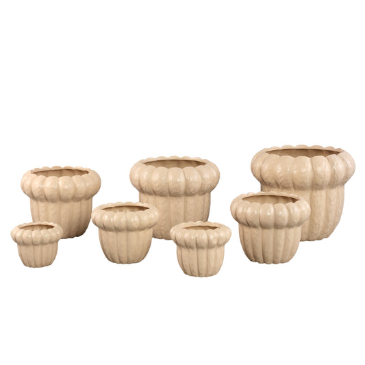 Samaran Cream Round Ceramic Pot Ribbed Low XXL