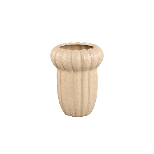 Samaran Cream Round Ceramic Vase Ribbed High S