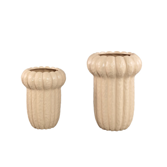 Samaran Cream Round Ceramic Vase Ribbed High S