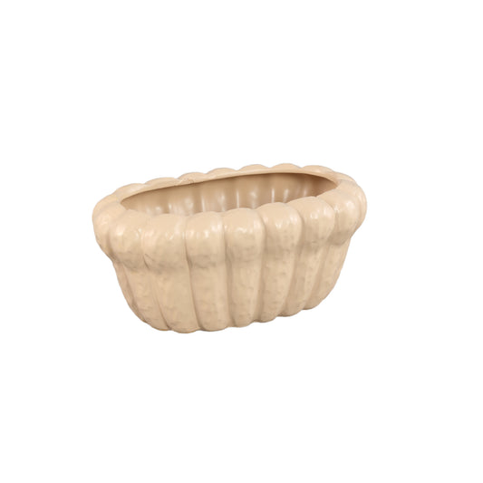 Samaran Cream Oval Ceramic Pot Ribbed S