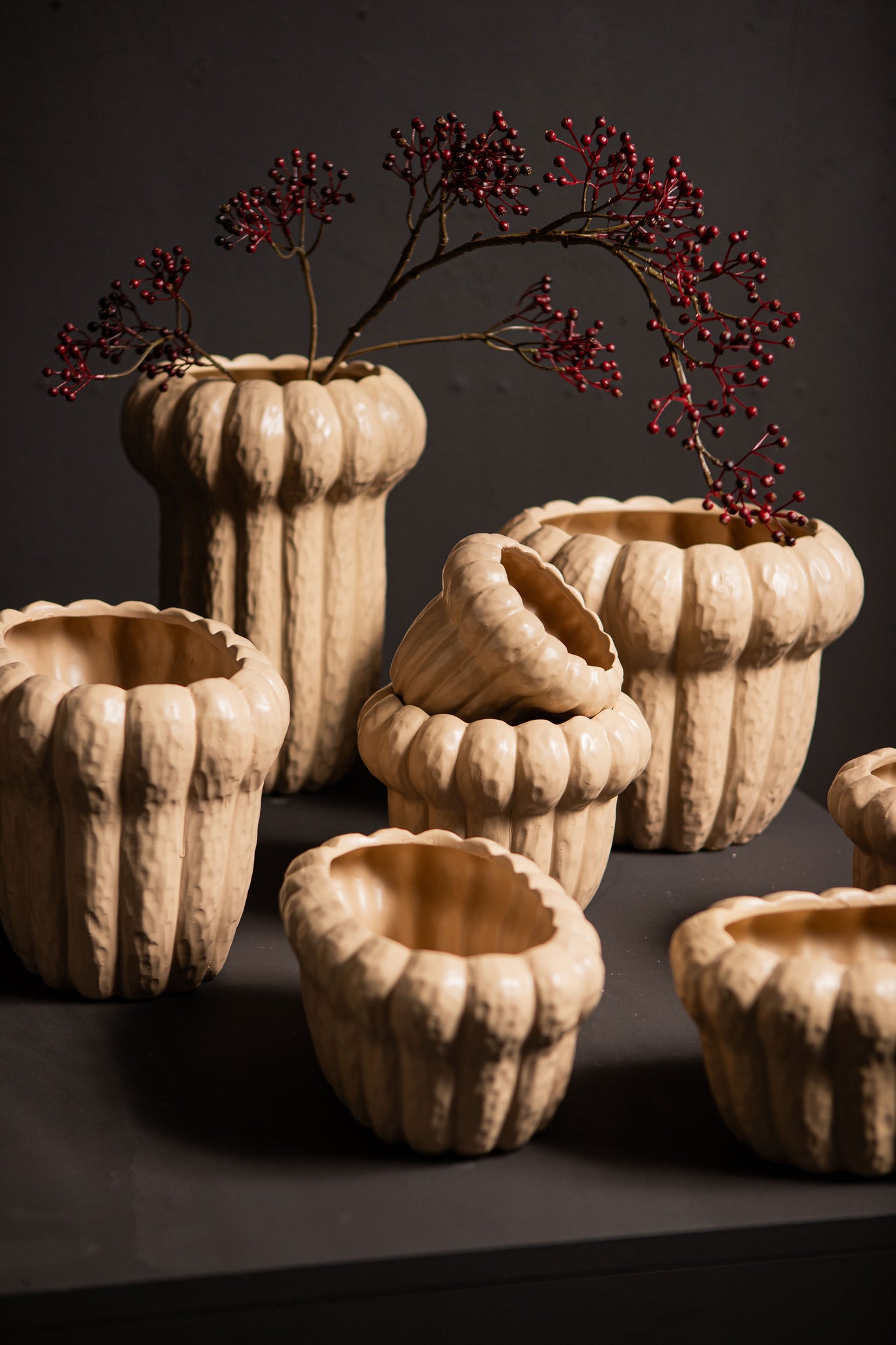 Samaran Cream Oval Ceramic Pot Ribbed S