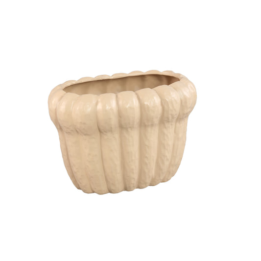 Samaran Cream Oval Ceramic Pot Ribbed L