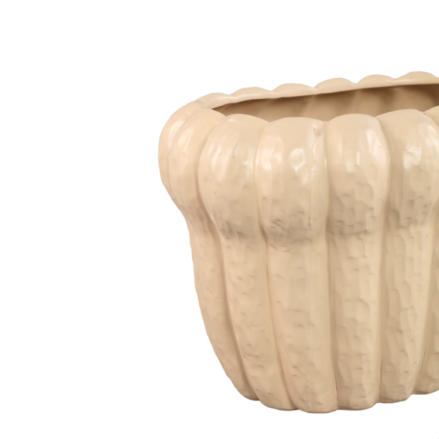 Samaran Cream Oval Ceramic Pot Ribbed L