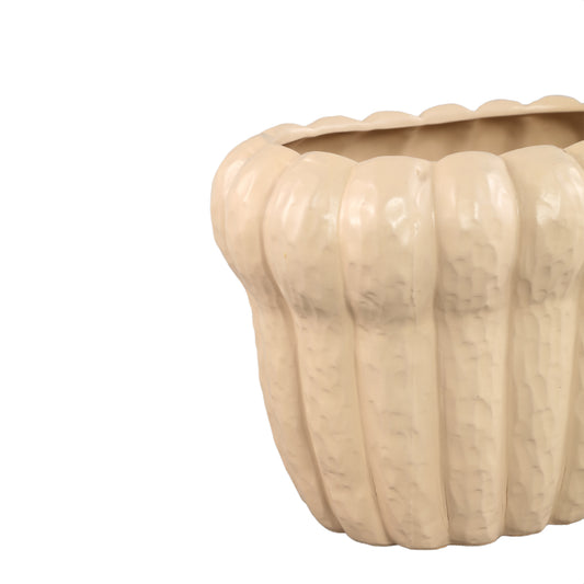 Samaran Cream Oval Ceramic Pot Ribbed L