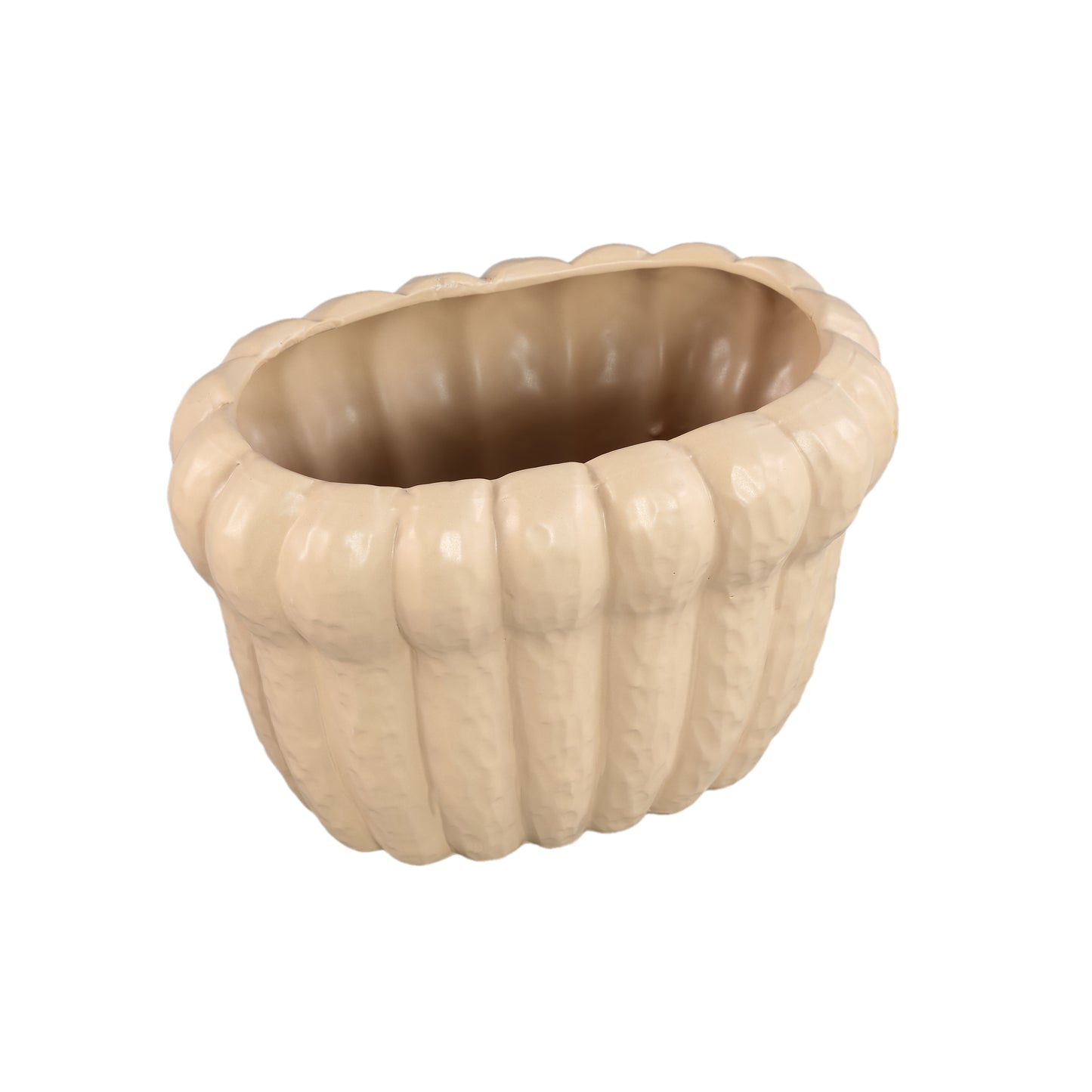 Samaran Cream Oval Ceramic Pot Ribbed L