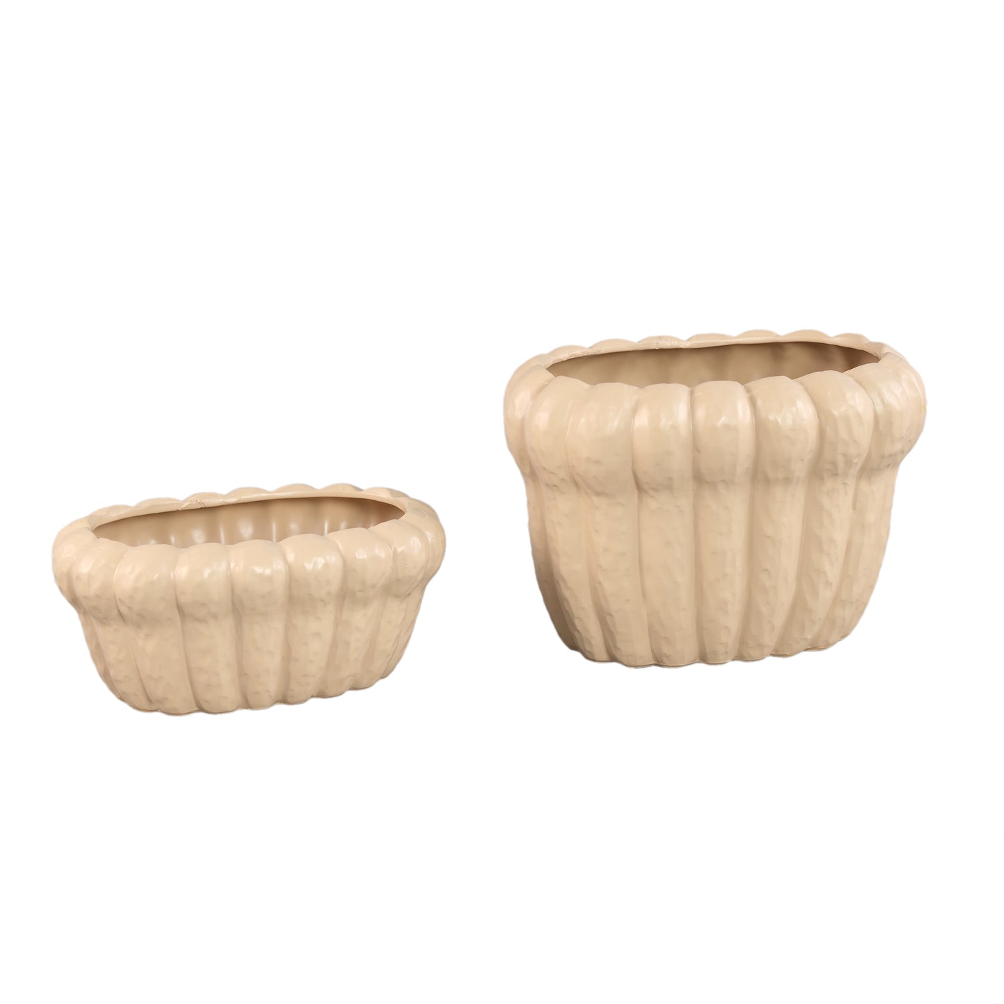 Samaran Cream Oval Ceramic Pot Ribbed L