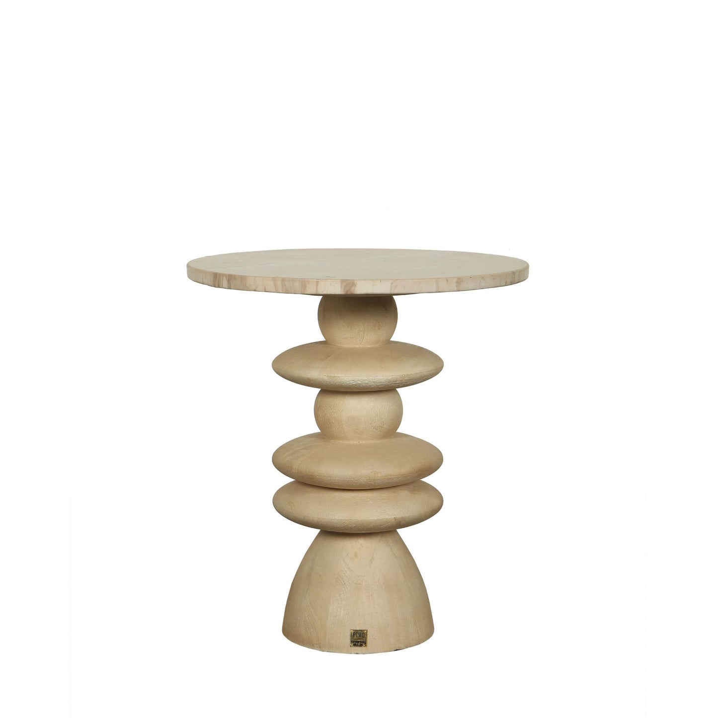 Callain Natural Mango Wood Side Table Marble Rnd S