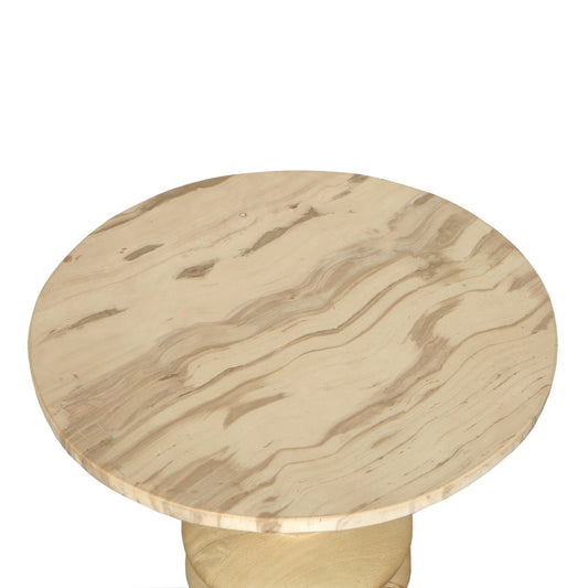 Callain Natural Mango Wood Side Table Marble Rnd S
