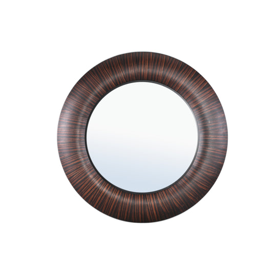 Gezzy Brown Wooden Veneer Mirror Thick Frame Round