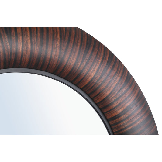 Gezzy Brown Wooden Veneer Mirror Thick Frame Round