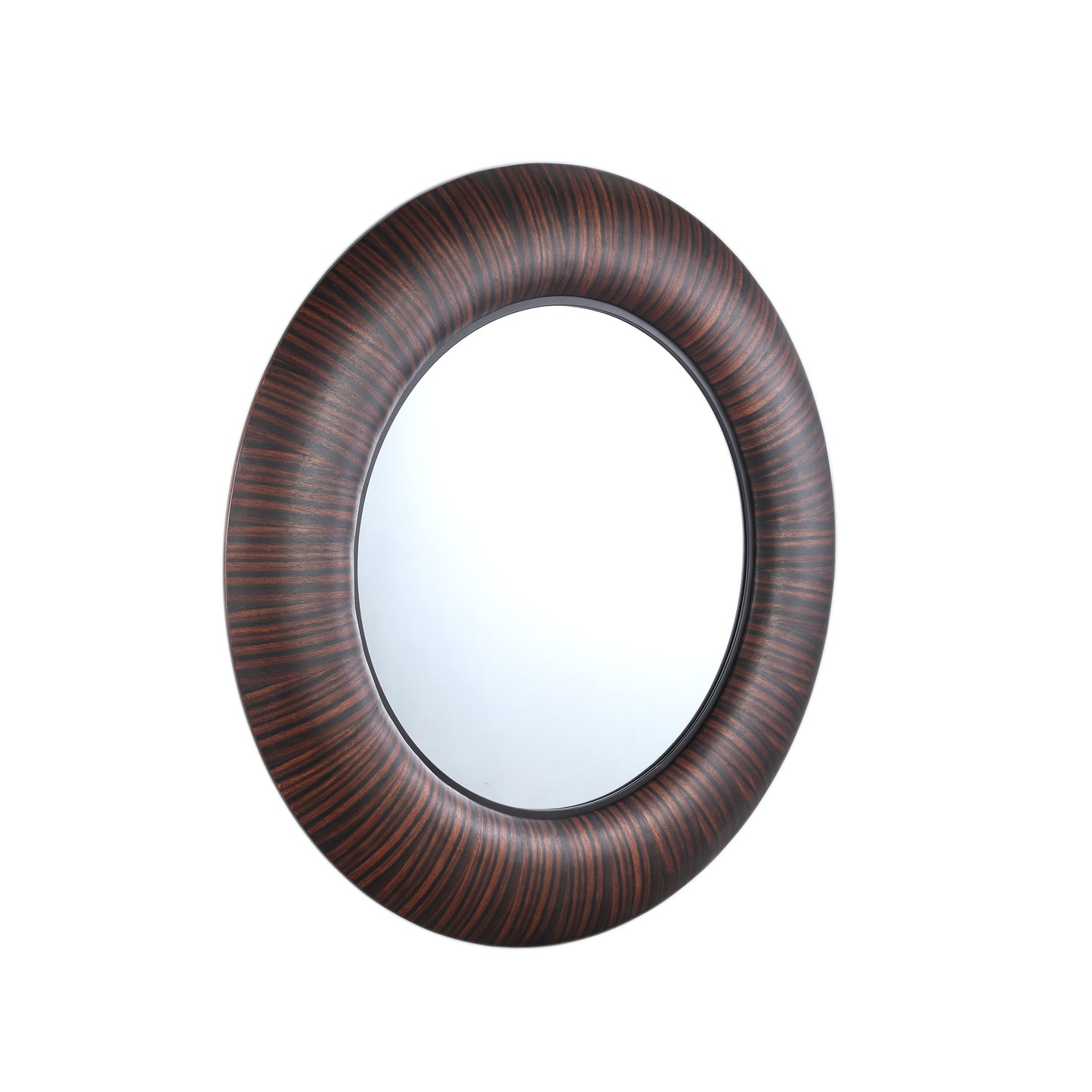 Gezzy Brown Wooden Veneer Mirror Thick Frame Round