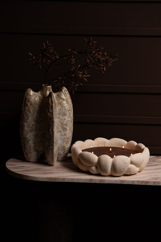 Mikay White Cement Round Smooth Rock Bowl M