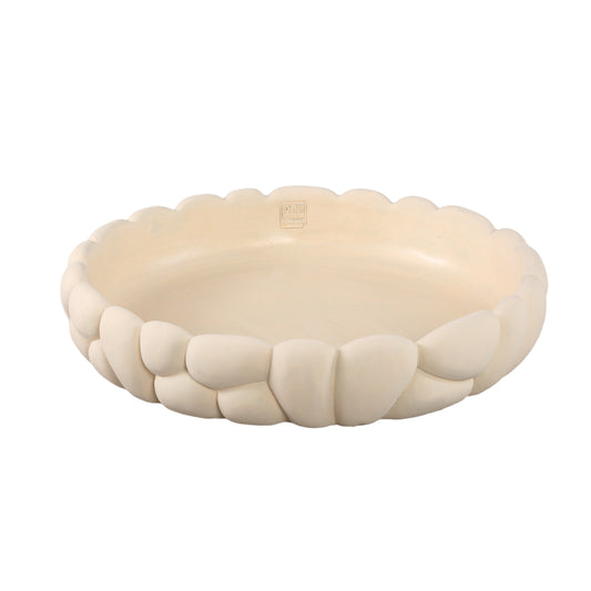 Mikay White Cement Round Smooth Rock Bowl L