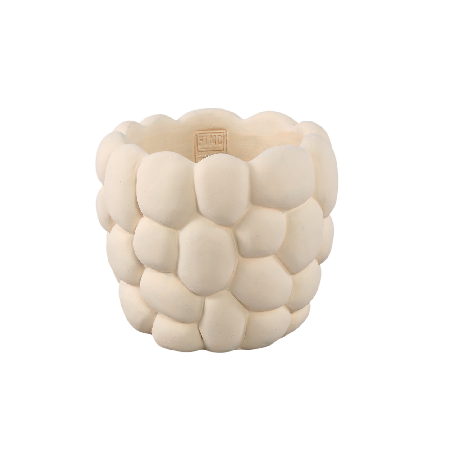 Mikay White Cement Round Smooth Rock Pattern Pot L