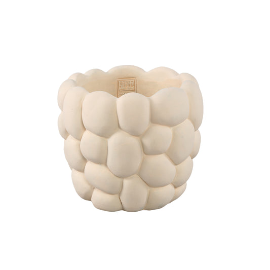 Mikay White Cement Round Smooth Rock Pattern Pot L