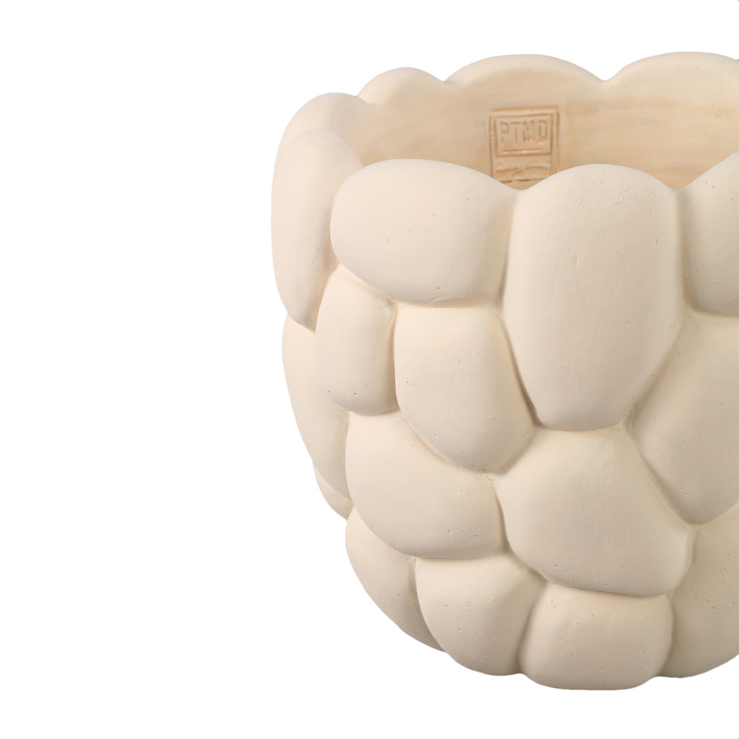 Mikay White Cement Round Smooth Rock Pattern Pot L