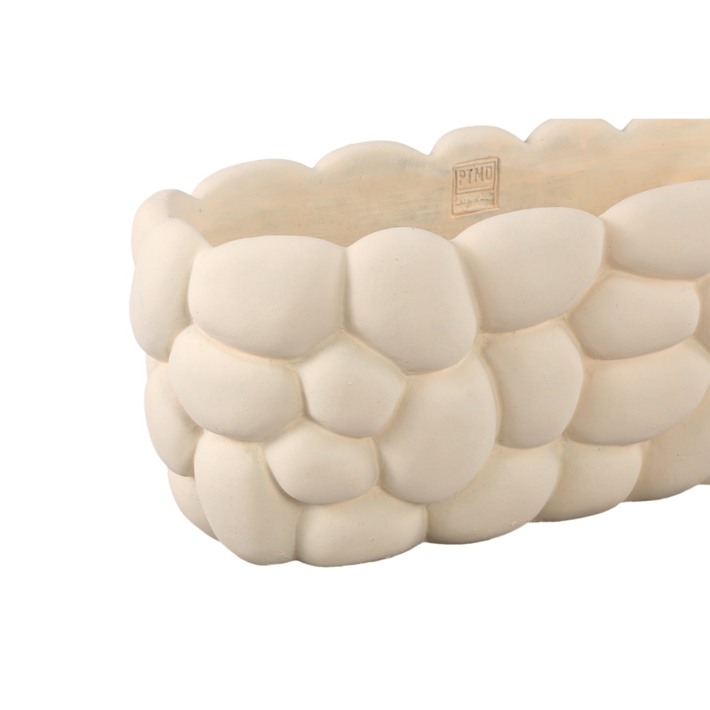 Mikay White Cement Oval Smooth Rock Pattern Pot L