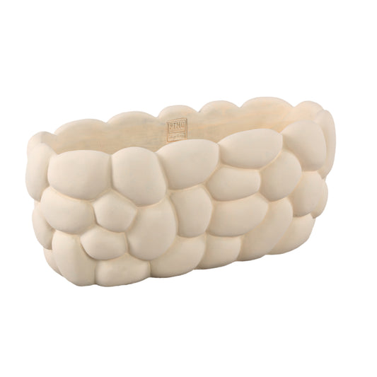 Mikay White Cement Oval Smooth Rock Pattern Pot XL
