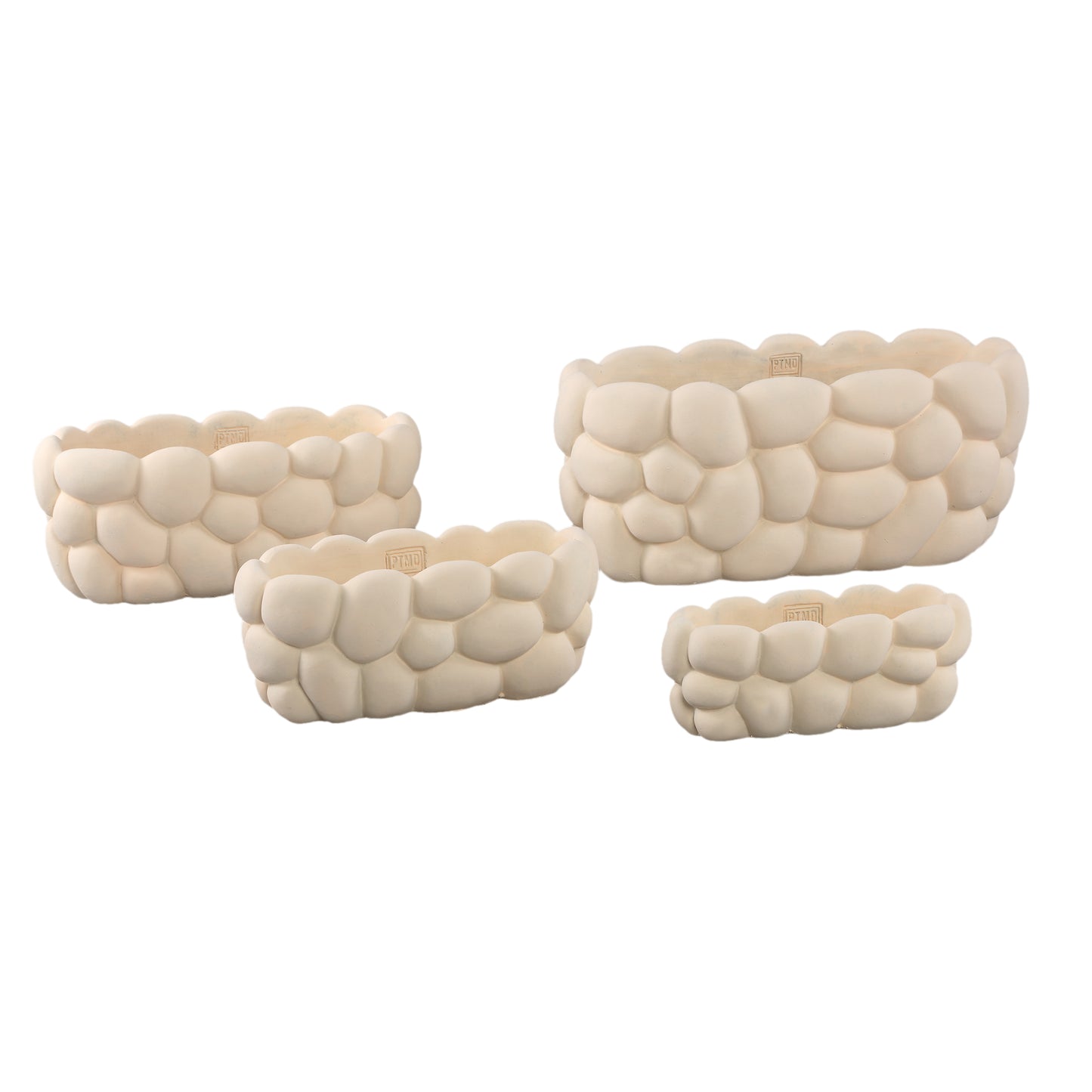 Mikay White Cement Oval Smooth Rock Pattern Pot XL