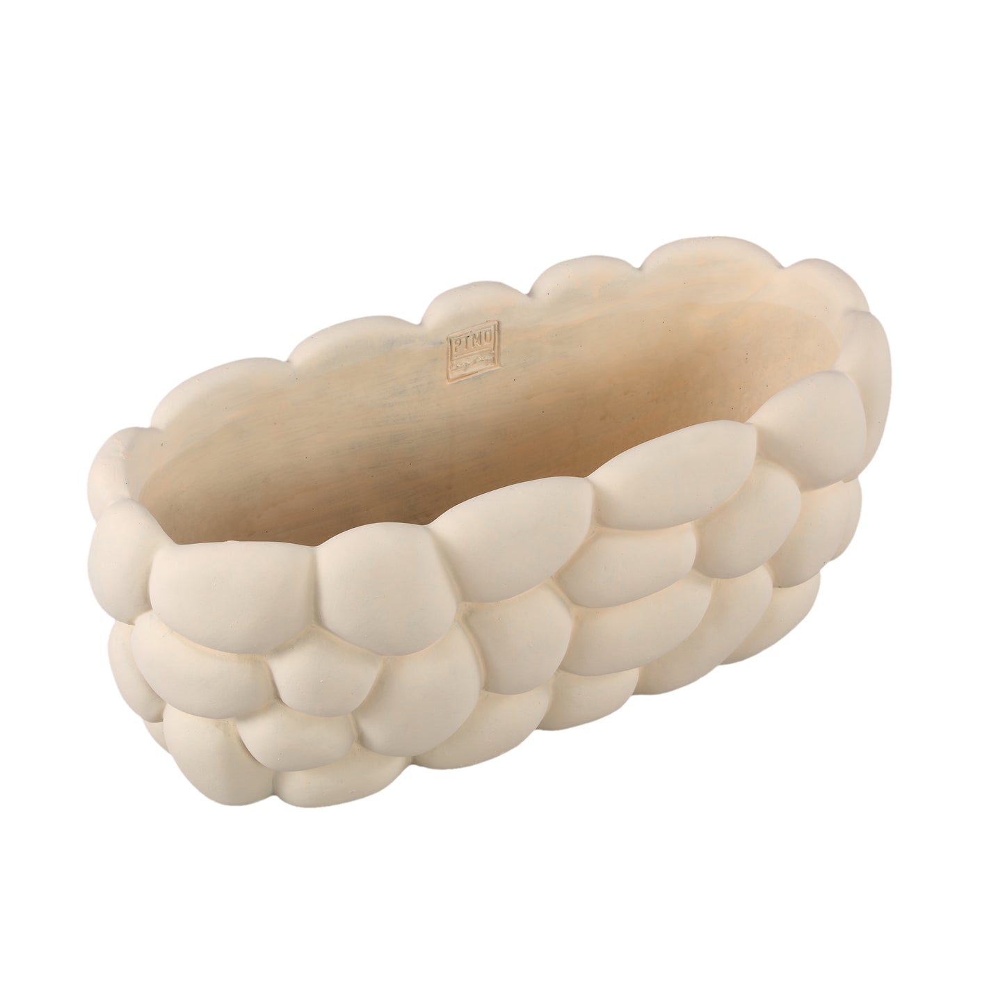 Mikay White Cement Oval Smooth Rock Pattern Pot XL