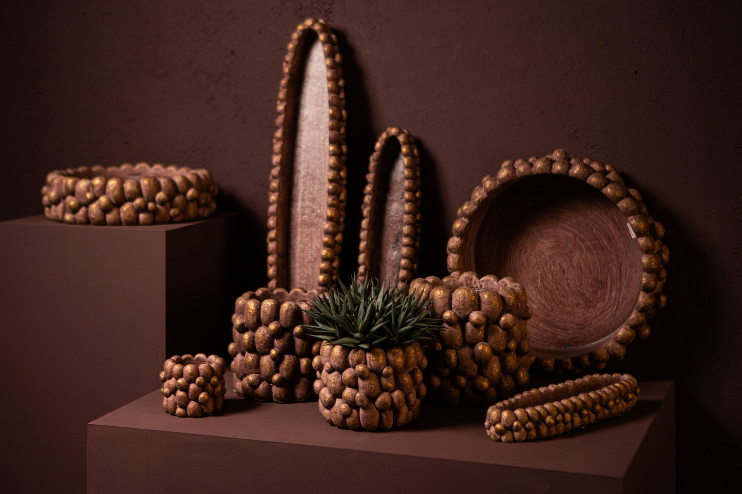 Stenley Bronze Cement Boat Rough Rock Bowl L