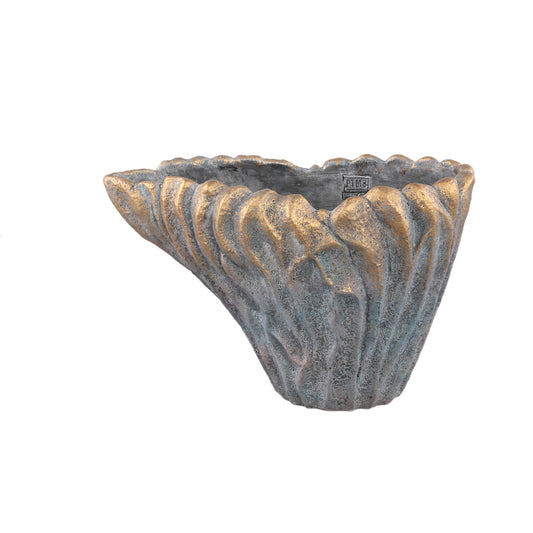 Vakas Grey Cement Oval Wavy Vase W Gold Border L