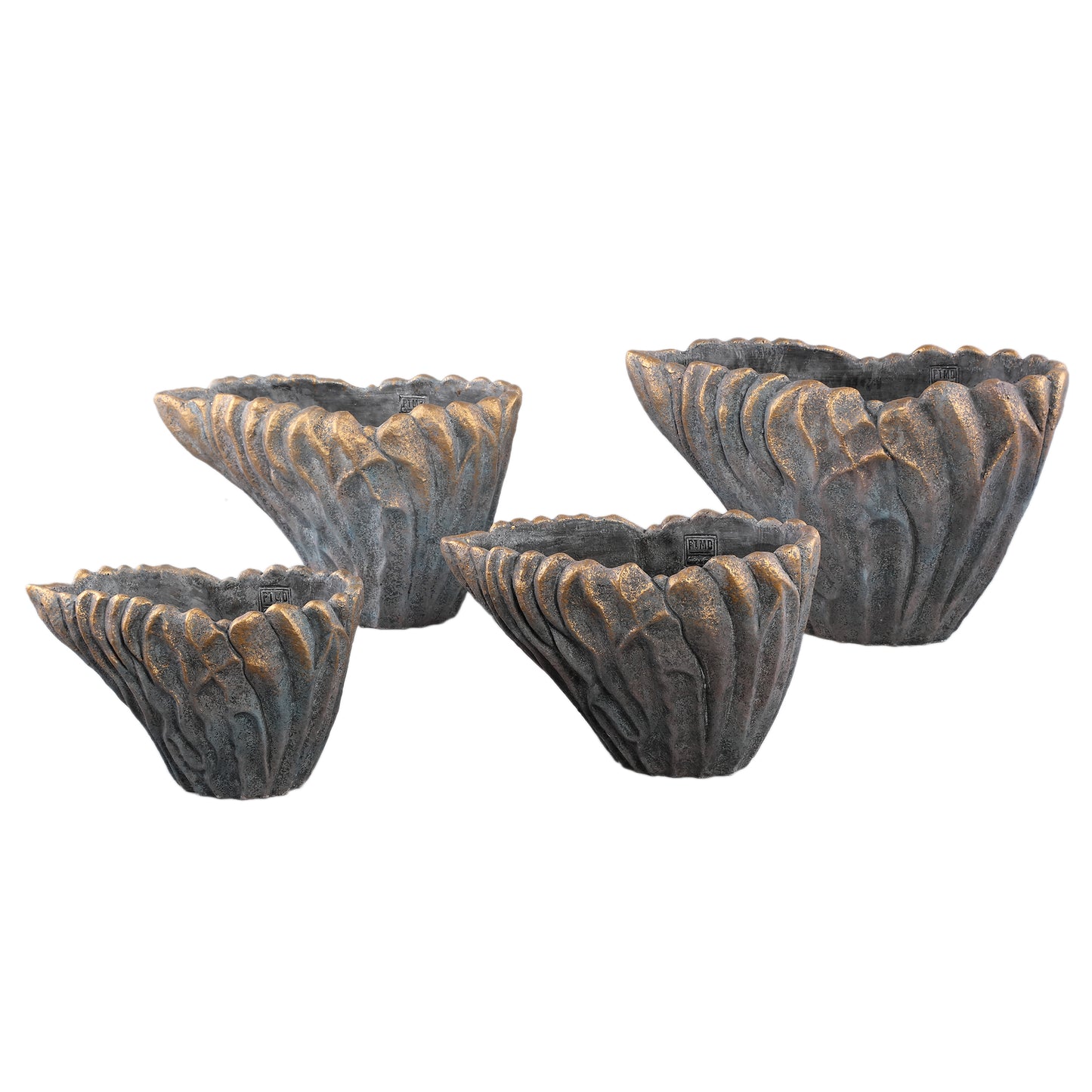 Vakas Grey Cement Oval Wavy Vase W Gold Border L