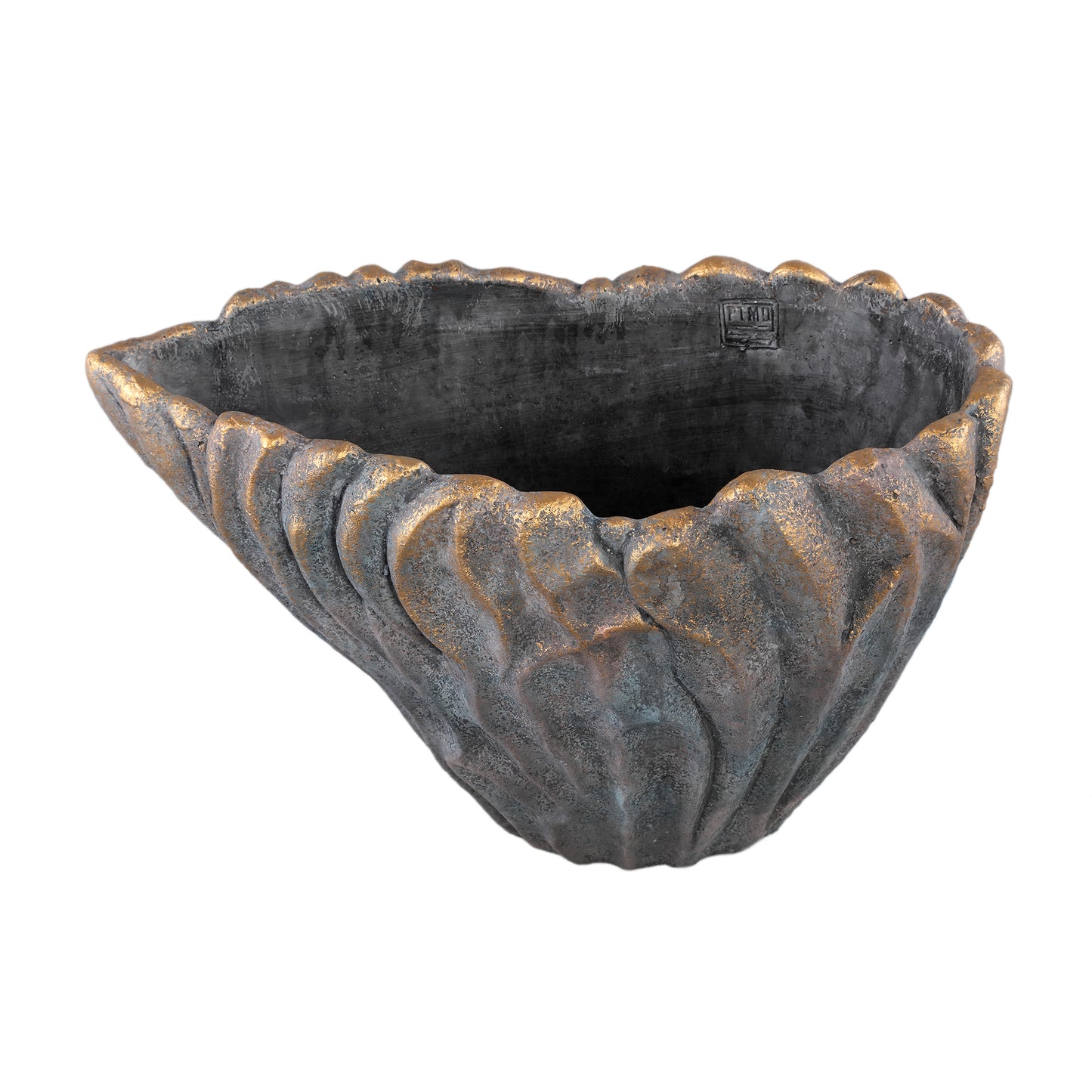 Vakas Grey Cement Oval Wavy Vase W Gold Border L