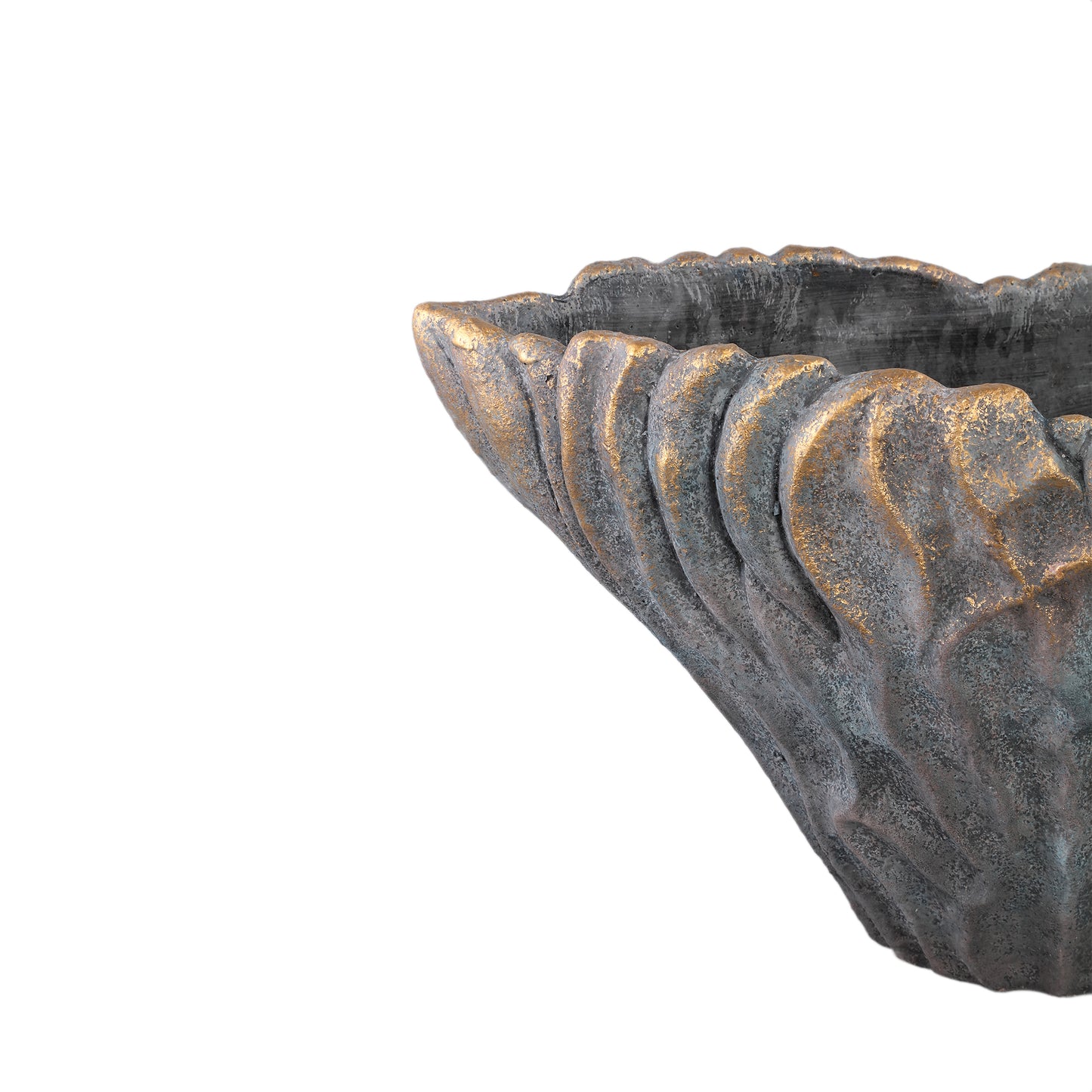 Vakas Grey Cement Oval Wavy Vase W Gold Border XL