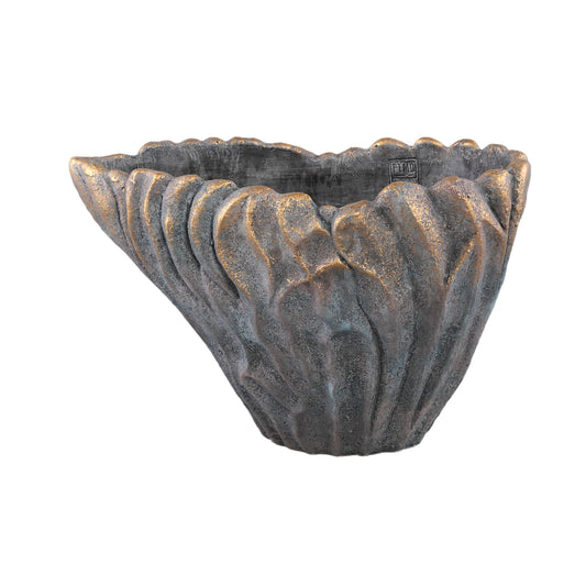 Vakas Grijze Cement Ovale Golvende Vaas Met Gouden Rand XL 29x45x23 cm