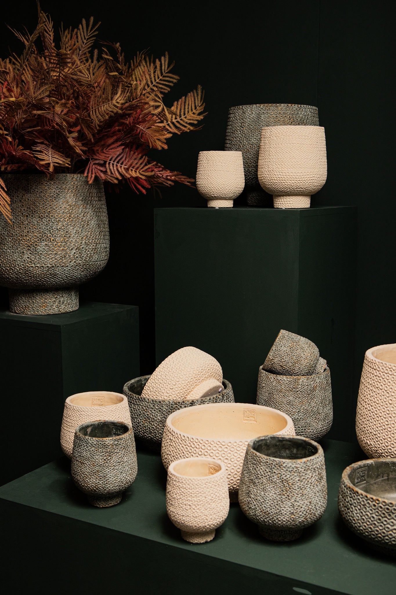 Laim Grey Cement Round Pot Dots Pattern On Base XL