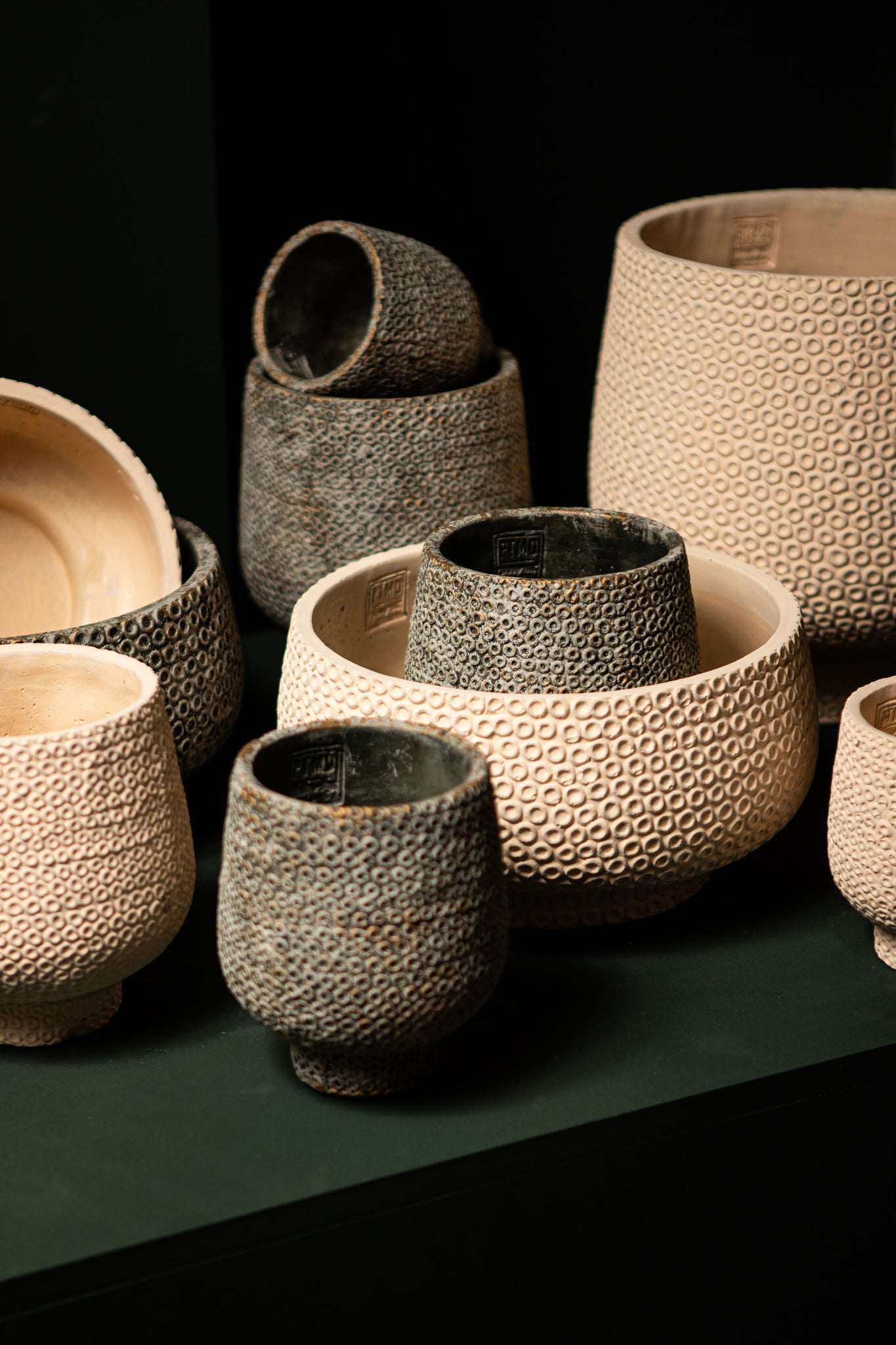 Laim Grey Cement Round Pot Dots Pattern On Base XL