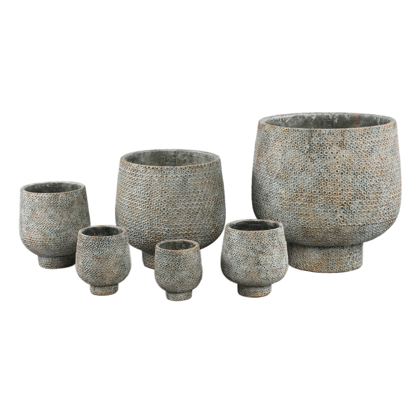 Laim Grey Cement Round Pot Dots Pattern On Base XL