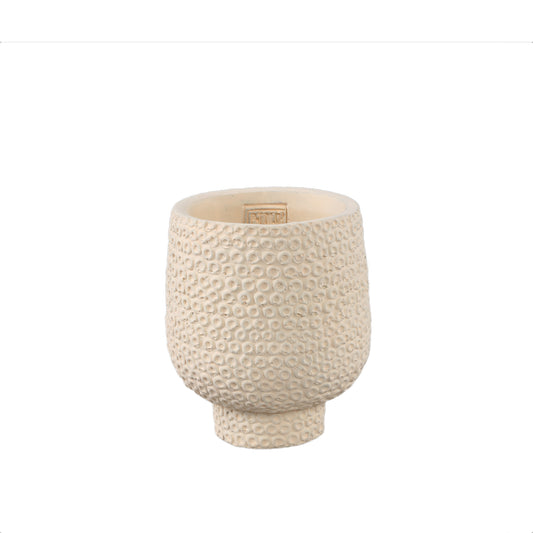 Laim Crème Cement Ronde Pot met Stippenpatroon op Voet - Set van 12 - 12 Sets 14x12x12 cm