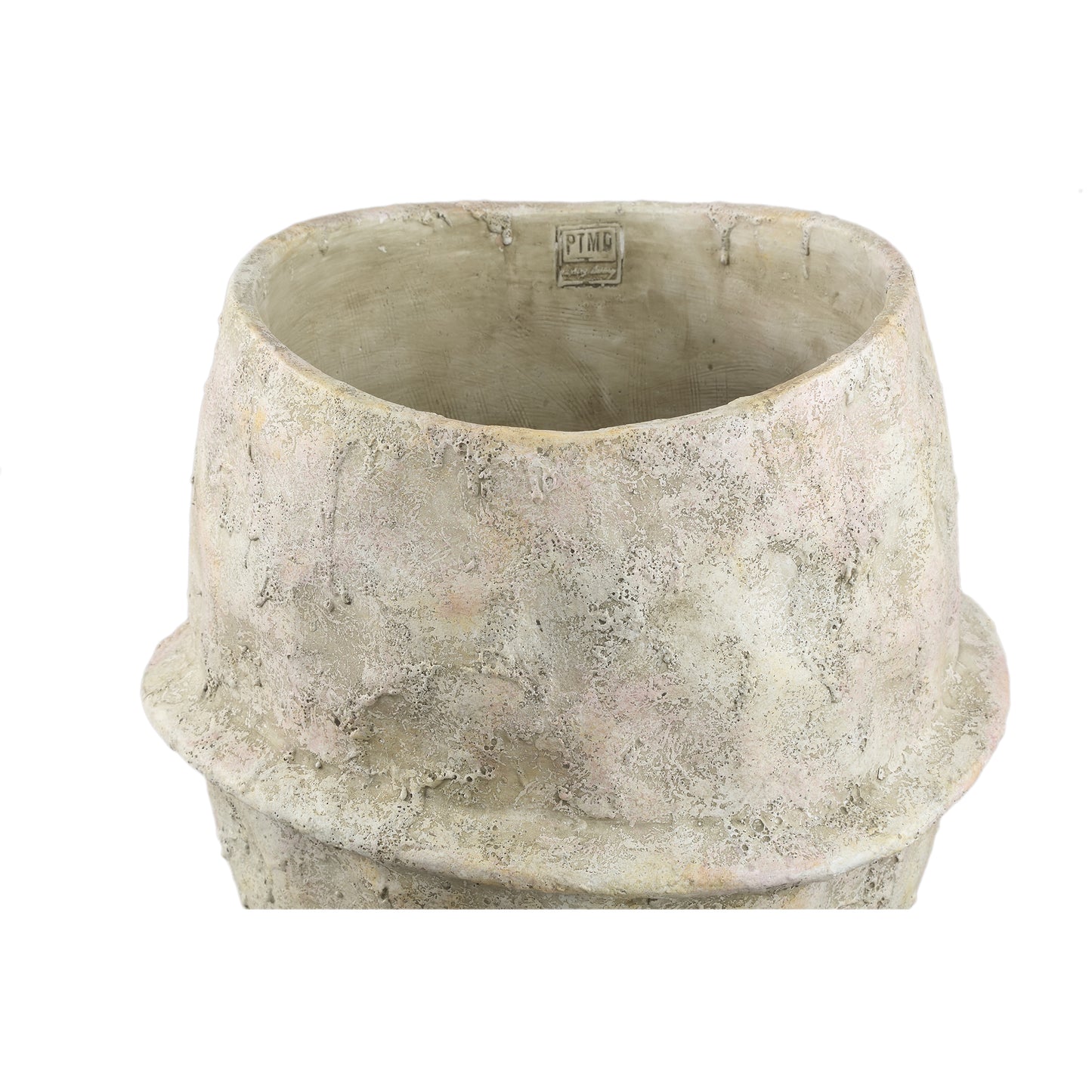Haania Beige Cement Round Pot With Middle Line L