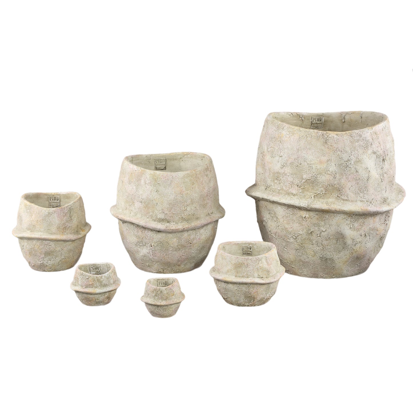 Haania Beige Cement Round Pot With Middle Line L