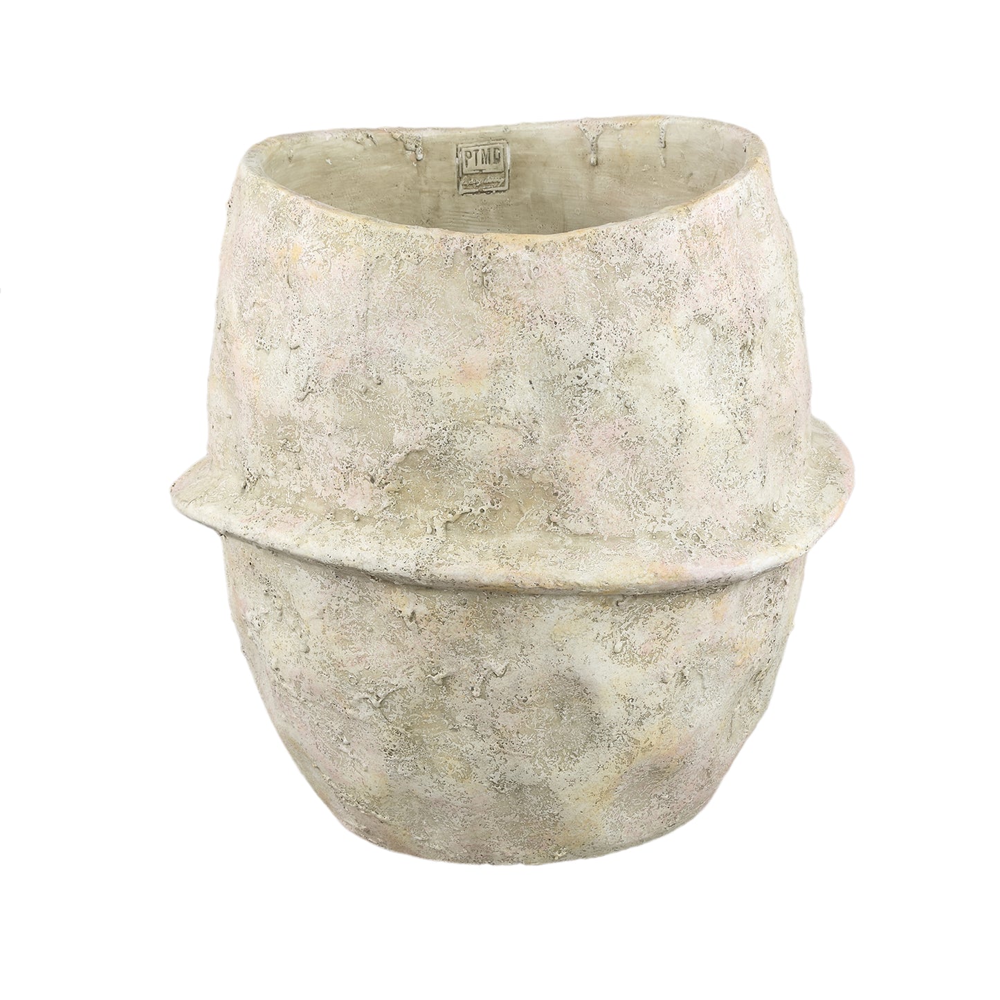 Haania Beige Cement Round Pot With Middle Line XXL