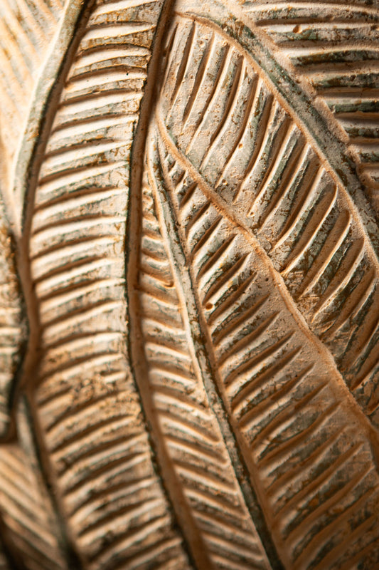 Noami Cream Cement Round Pot W Leaves Pattern XL