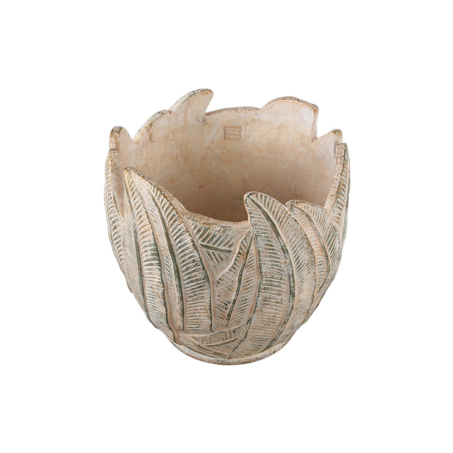 Noami Cream Cement Round Pot W Leaves Pattern XL