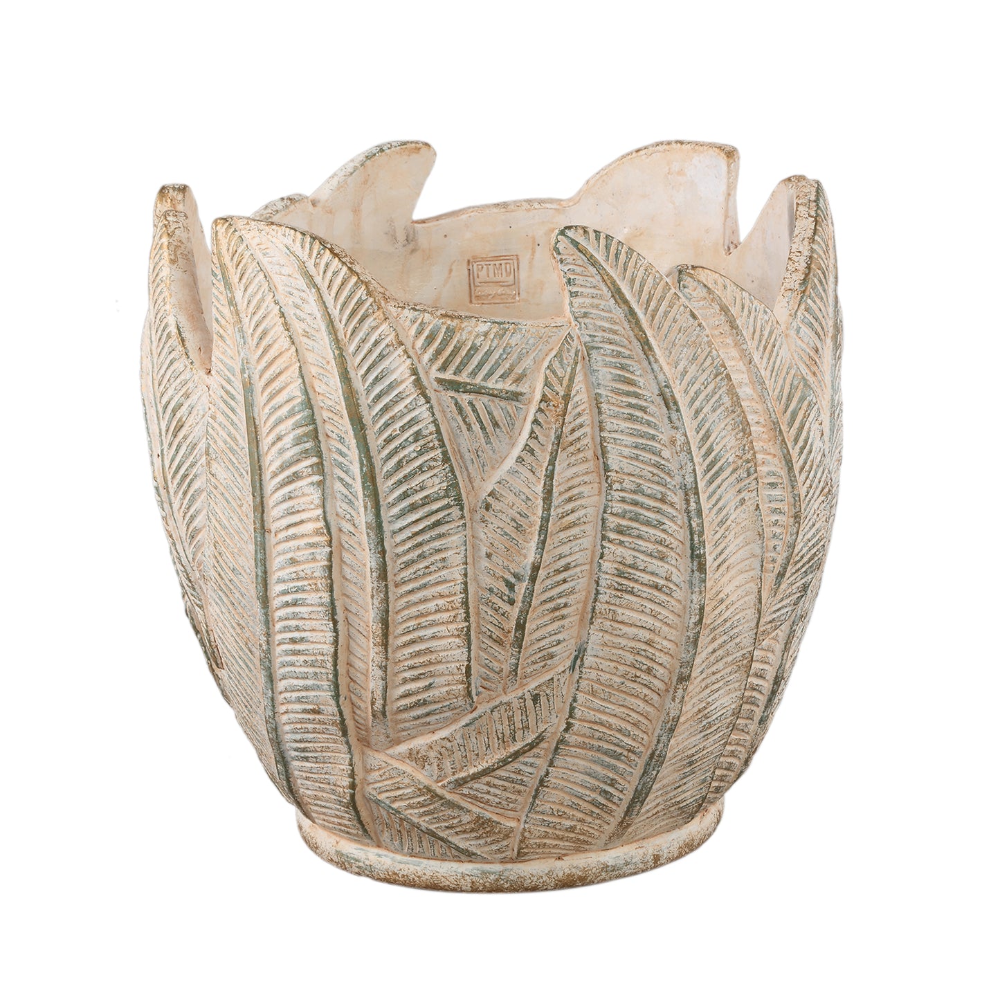 Noami Cream Cement Round Pot W Leaves Pattern XXL