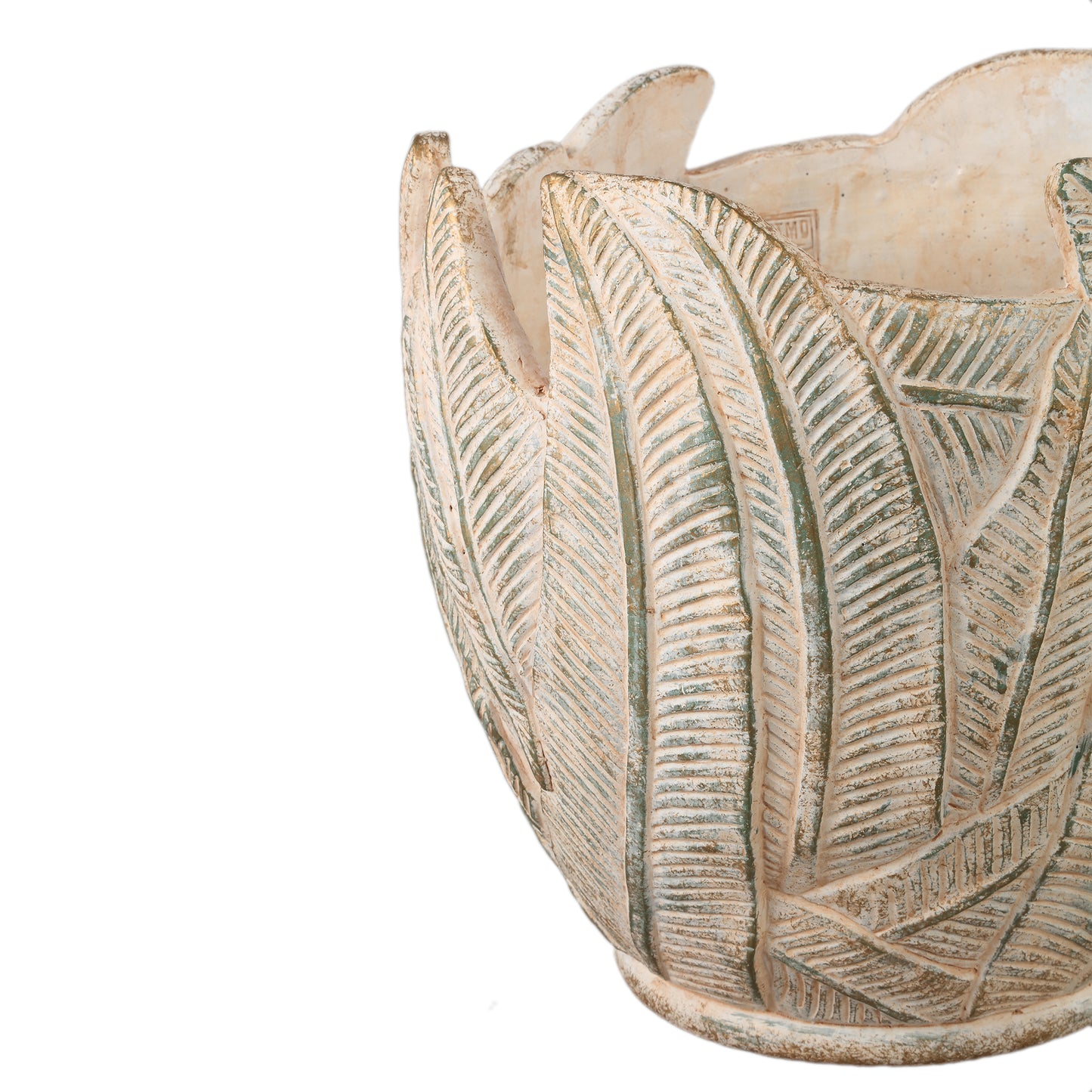 Noami Cream Cement Round Pot W Leaves Pattern XXL